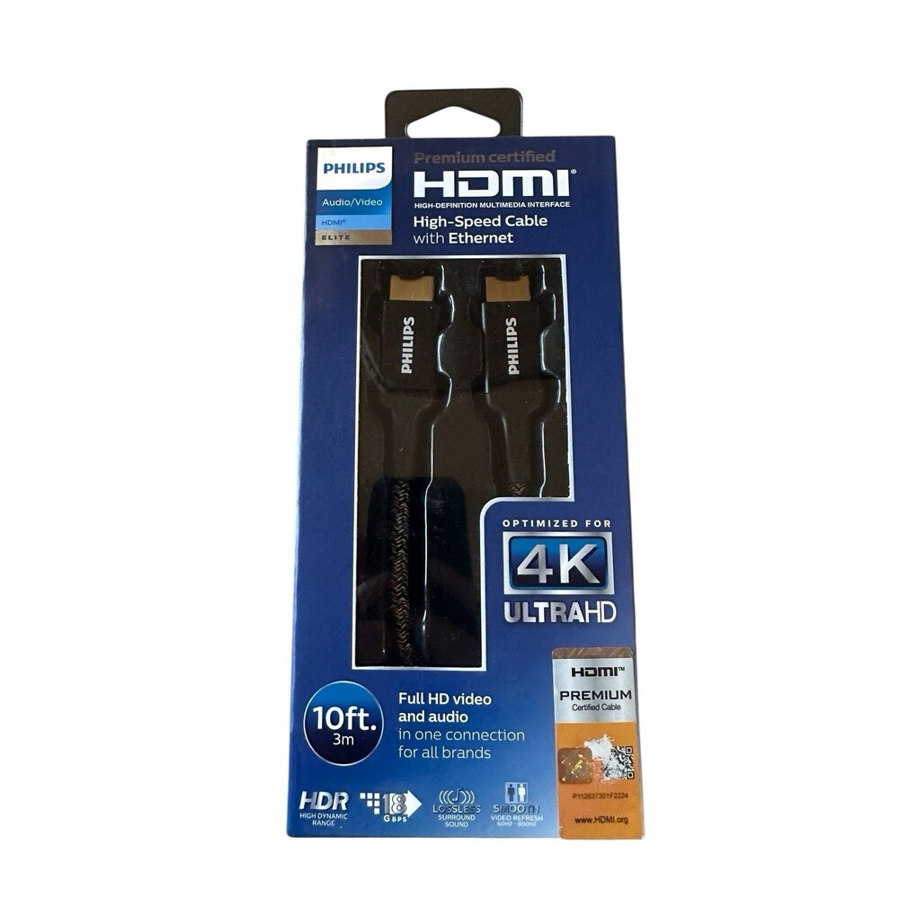Philips 10' Elite Premium High-Speed HDMI Cable with Ethernet, 4K@60Hz - Braided